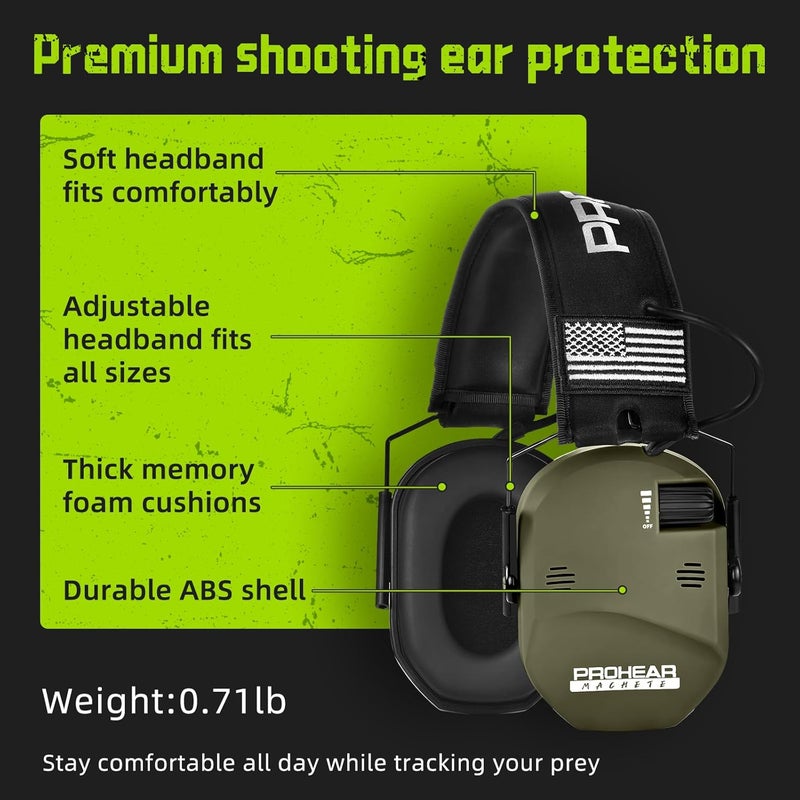 PROHEAR 022 Electronic Ear Protection for Shooting & Hunting - 29dB SNR Noise Reduction, 5X Sound Amplification, 4 Omnidirectional Microphones, HD Speakers - Gun Range Hearing Protection Muffs,Green - Image 5